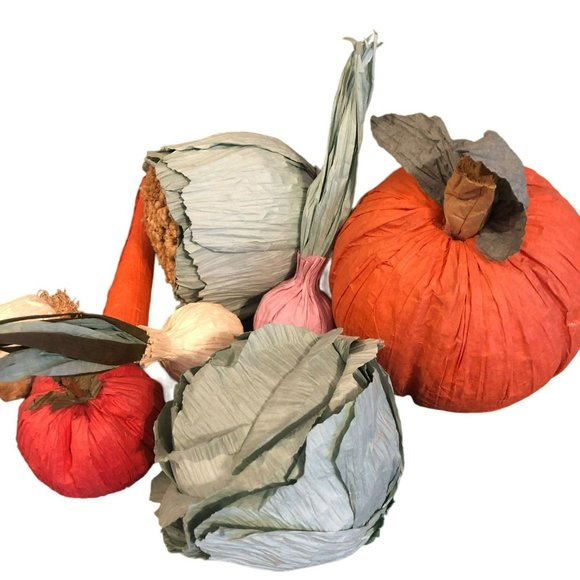 Paper Crafted Vegetables Garden Harvest Set of 8 Pumpkin Cabbage Tomatoe Carrot - Picture 7 of 8